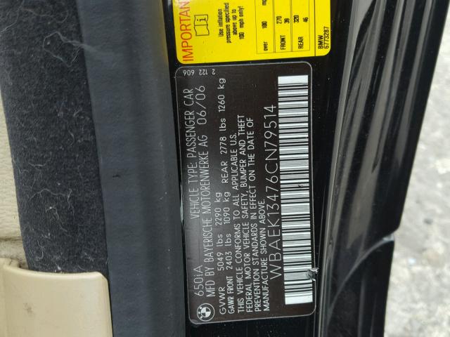 WBAEK13476CN79514 - 2006 BMW 650 I BLACK photo 10