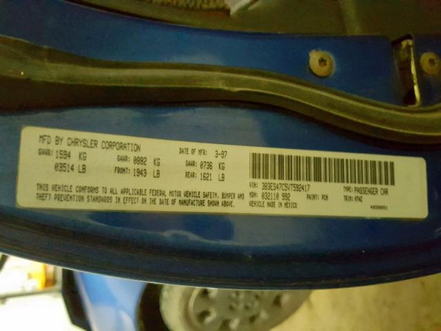 3B3ES47C5VT592417 - 1997 DODGE NEON HIGHL BLUE photo 10