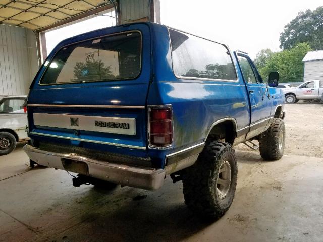 1B4GW12T9FS597055 - 1985 DODGE RAMCHARGER BLUE photo 4