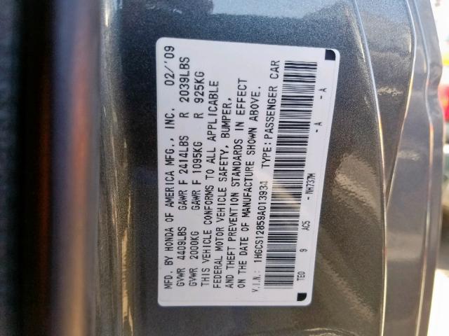 1HGCS12859A013934 - 2009 HONDA ACCORD EXL CHARCOAL photo 10