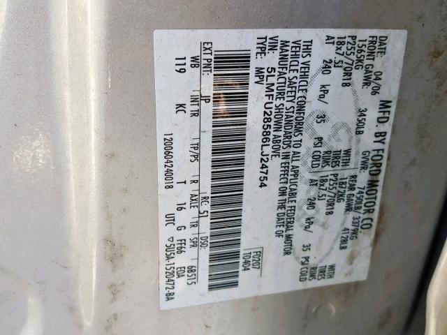 5LMFU28586LJ24754 - 2006 LINCOLN NAVIGATOR SILVER photo 10