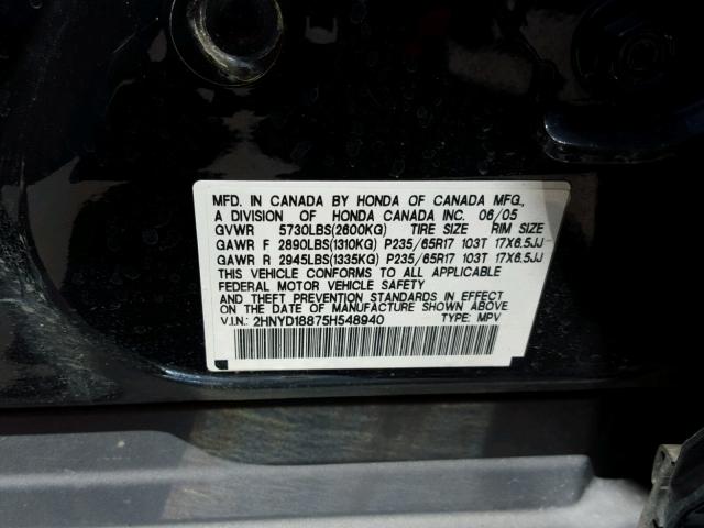 2HNYD18875H548940 - 2005 ACURA MDX TOURIN BLACK photo 10