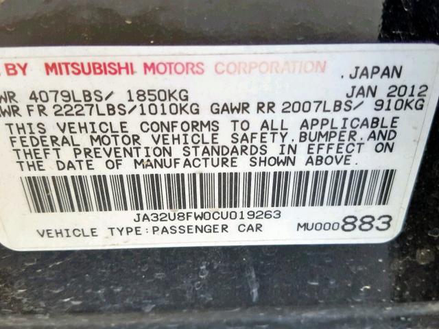 JA32U8FW0CU019263 - 2012 MITSUBISHI LANCER GT BLACK photo 10