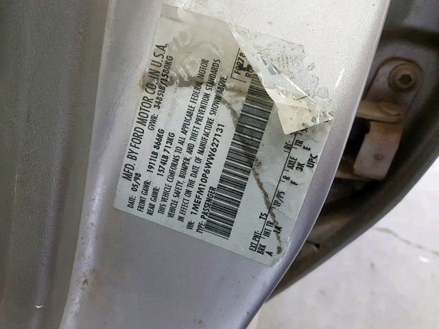 1MEFM10P6WW627131 - 1998 MERCURY TRACER GS GRAY photo 10