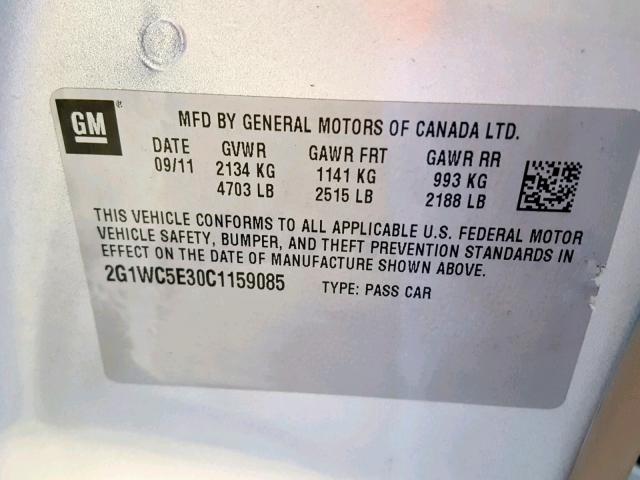 2G1WC5E30C1159085 - 2012 CHEVROLET IMPALA LTZ SILVER photo 10