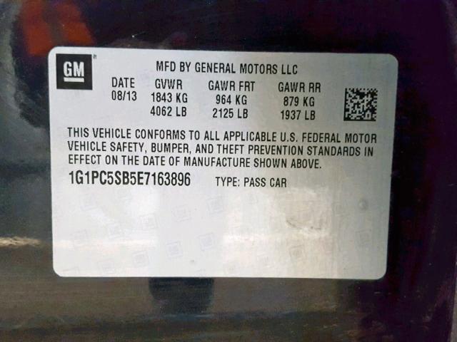 1G1PC5SB5E7163896 - 2014 CHEVROLET CRUZE LT BLACK photo 10