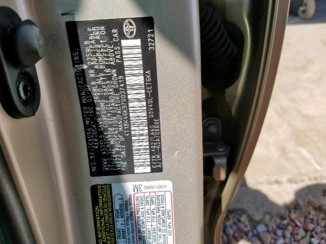 4T1BK46K97U037419 - 2007 TOYOTA CAMRY NEW GOLD photo 10