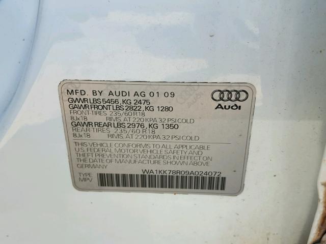 WA1KK78R09A024072 - 2009 AUDI Q5 3.2 WHITE photo 10