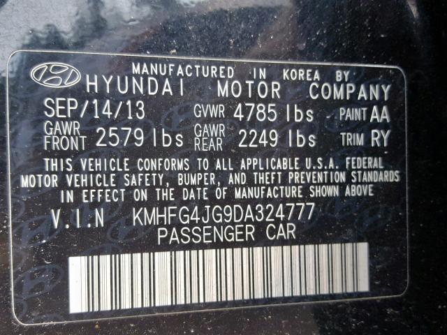 KMHFG4JG9DA324777 - 2013 HYUNDAI AZERA BLACK photo 10