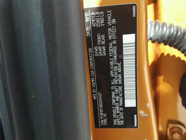 YV1612FS9D2204327 - 2013 VOLVO S60 T5 ORANGE photo 10