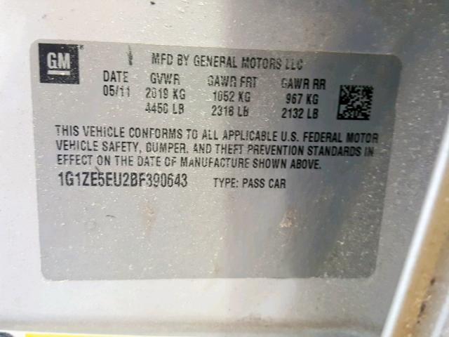 1G1ZE5EU2BF390643 - 2011 CHEVROLET MALIBU LTZ 银色 照片 10