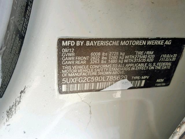 5UXFG2C59DL785629 - 2013 BMW X6 XDRIVE3 WHITE photo 10