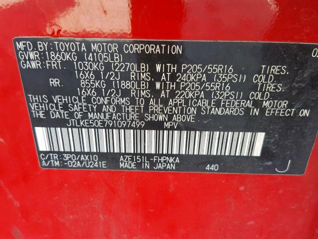 JTLKE50E791097499 - 2009 TOYOTA SCION XB 红色 照片 10