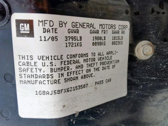 1G8AJ58FX6Z153507 - 2006 SATURN ION LEVEL SILVER photo 10