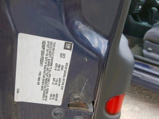 1G2WP12K41F222411 - 2001 PONTIAC GRAND PRIX BLUE photo 10