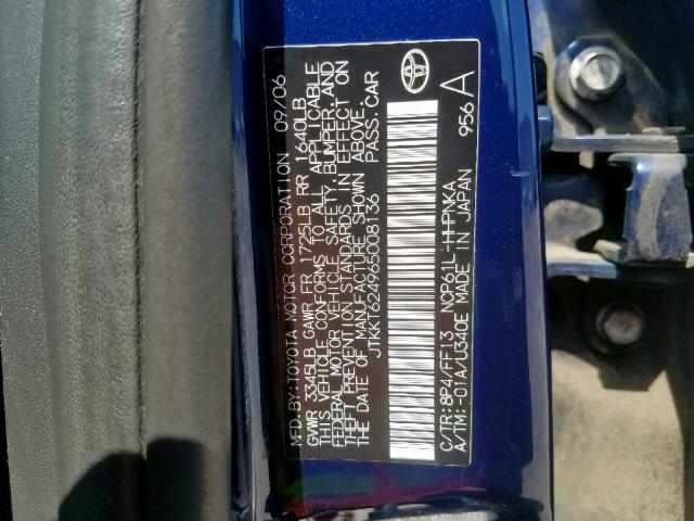 JTKKT624965008136 - 2006 TOYOTA SCION XA BLUE photo 10