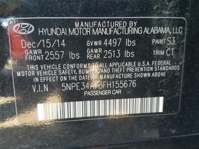 5NPE34AF3FH155676 - 2015 HYUNDAI SONATA SPO BLACK photo 10