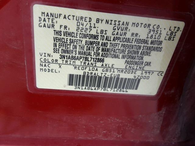 3N1AB6AP7BL712866 - 2011 NISSAN SENTRA 2.0 RED photo 10