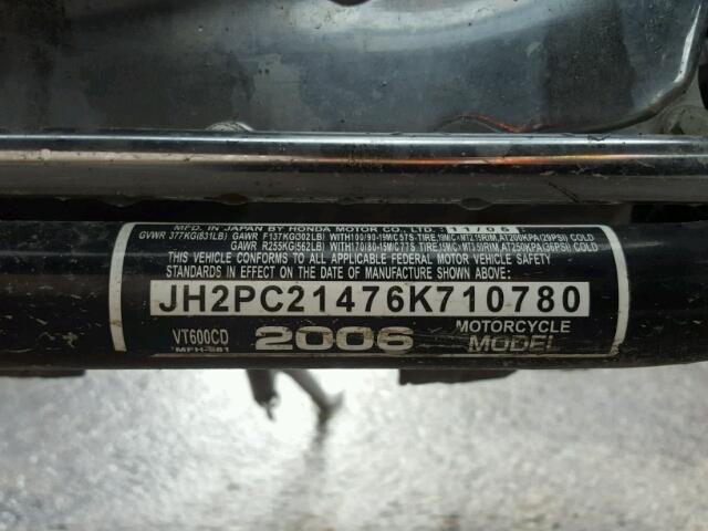 JH2PC21476K710780 - 2006 HONDA VT600 CD SILVER photo 10