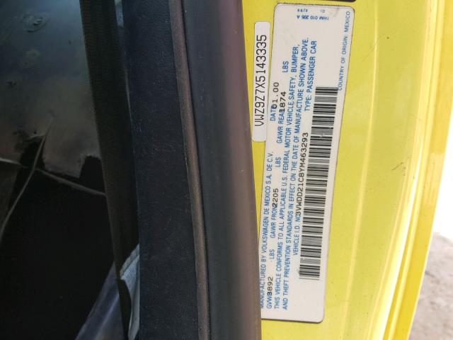 3VWDD21C8YM463293 - 2000 VOLKSWAGEN NEW BEETLE ყვითელი ფოტო 10