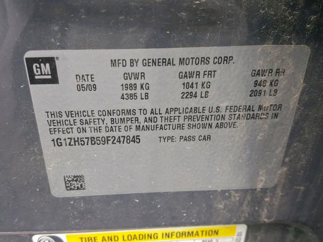 1G1ZH57B59F247845 - 2009 CHEVROLET MALIBU 1LT Сұр фото 10