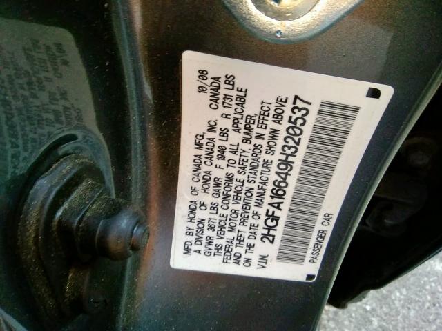 2HGFA16649H320537 - 2009 HONDA CIVIC LX-S Boz foto 10