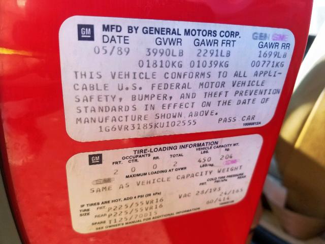 1G6VR3185KU102555 - 1989 CADILLAC ALLANTE RED photo 10