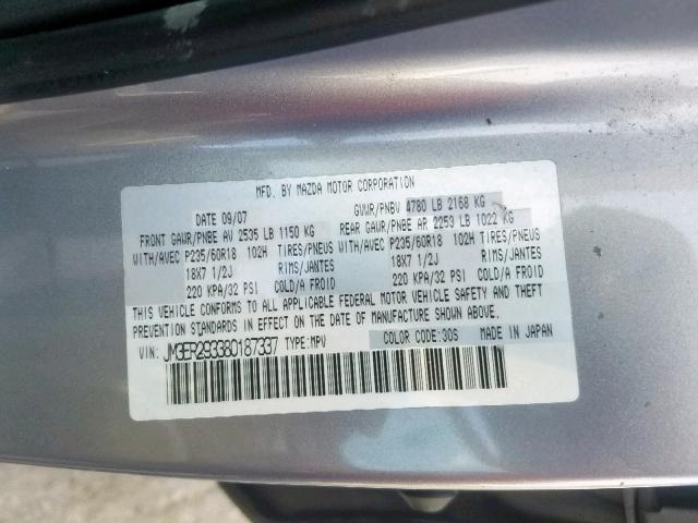 JM3ER293380187337 - 2008 MAZDA CX-7 SILVER photo 10