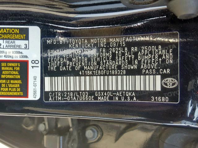 4T1BK1EB0FU189328 - 2015 TOYOTA AVALON XLE BLACK photo 10