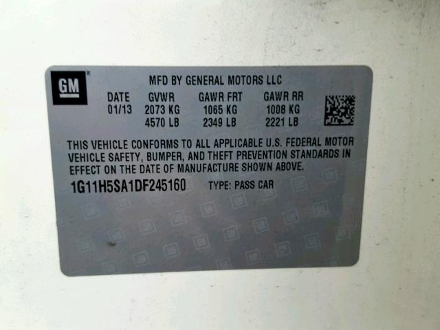 1G11H5SA1DF245160 - 2013 CHEVROLET MALIBU LTZ თეთრი ფოტო 10