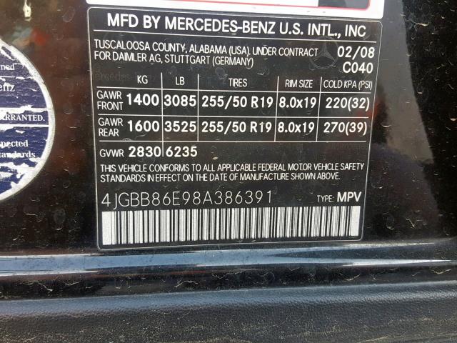 4JGBB86E98A386391 - 2008 MERCEDES-BENZ ML 350 BLACK photo 10