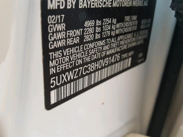 5UXWZ7C38H0V91476 - 2017 BMW X3 SDRIVE2 WHITE photo 10