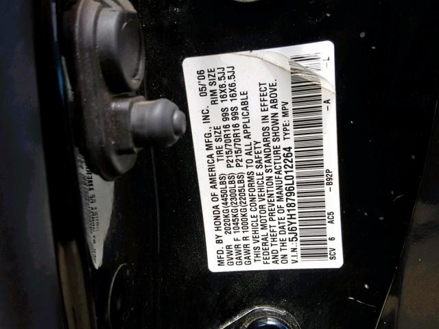 5J6YH18796L012264 - 2006 HONDA ELEMENT EX BLACK photo 10