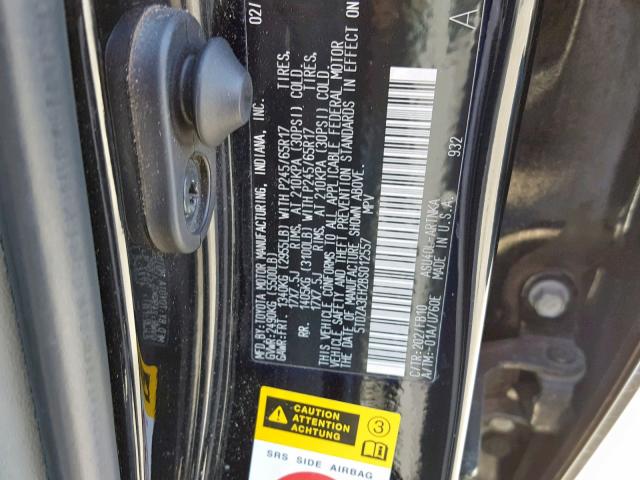 5TDZA3EH2BS012557 - 2011 TOYOTA HIGHLANDER BLACK photo 10