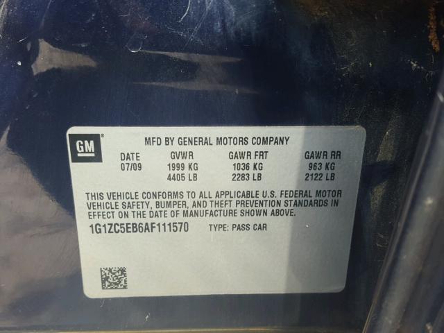 1G1ZC5EB6AF111570 - 2010 CHEVROLET MALIBU 1LT BLUE photo 10