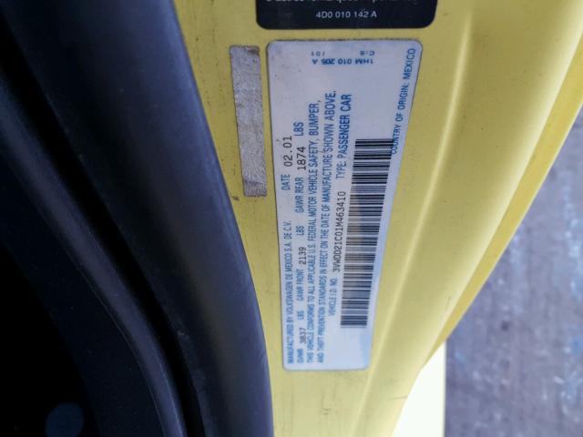 3VWDD21C01M463410 - 2001 VOLKSWAGEN NEW BEETLE Sarı foto 10