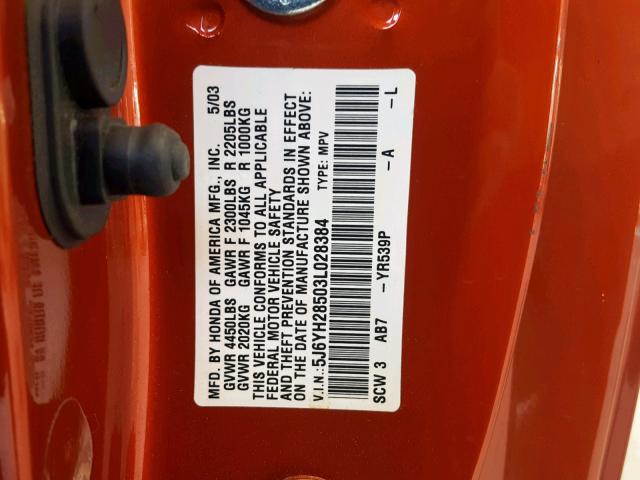 5J6YH28503L028384 - 2003 HONDA ELEMENT EX ORANGE photo 10