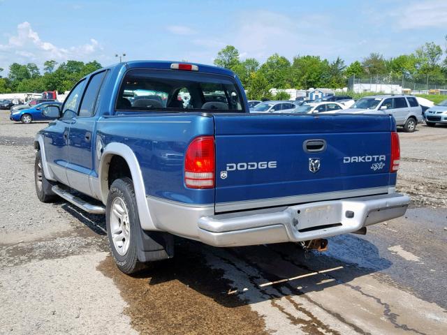 1D7HL38K74S766454 - 2004 DODGE DAKOTA QUA BLUE photo 3