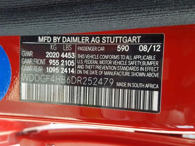 WDDGF4HB6DR252479 - 2013 MERCEDES-BENZ C 250 RED photo 10