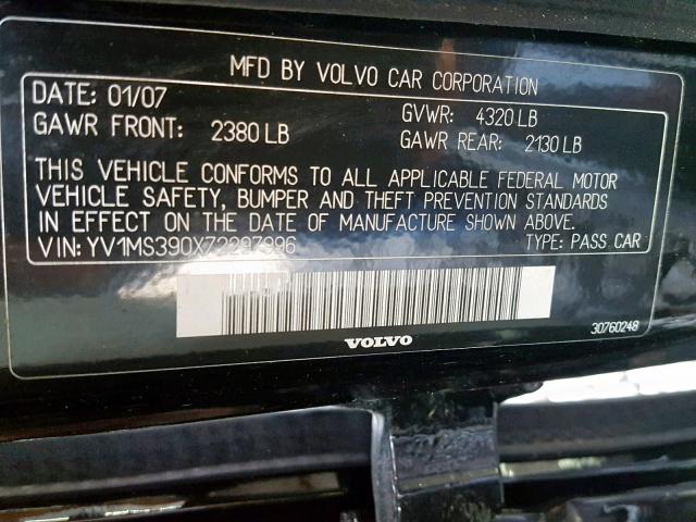 YV1MS390X72297996 - 2007 VOLVO S40 2.4I BLACK photo 10