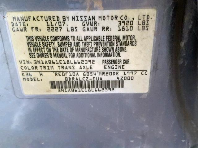 3N1AB61E18L662392 - 2008 NISSAN SENTRA 2.0 TEAL photo 10