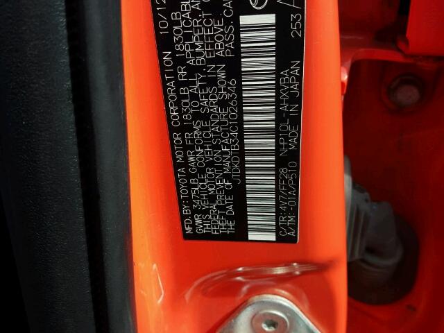 JTDKDTB34C1026346 - 2012 TOYOTA PRIUS C ORANGE photo 10