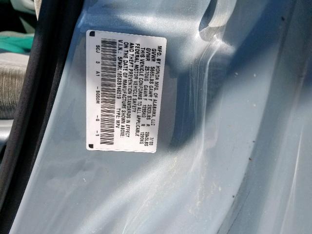 5FNRL18583B146219 - 2003 HONDA ODYSSEY LX BLUE photo 10