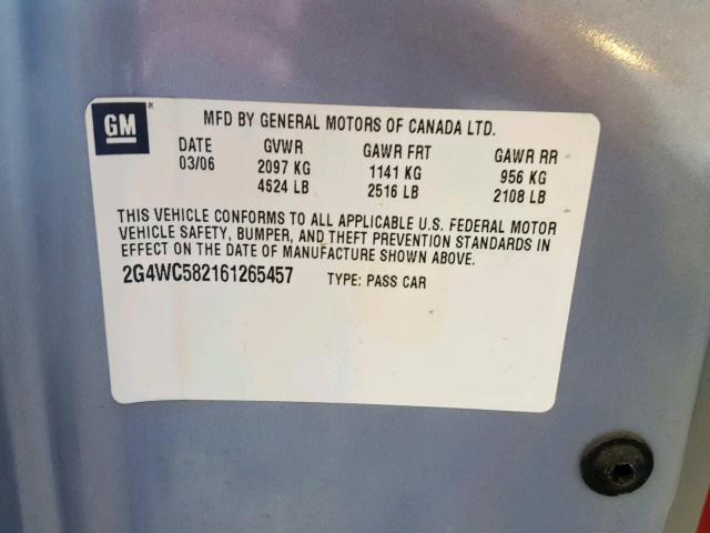 2G4WC582161265457 - 2006 BUICK LACROSSE C BLUE photo 10