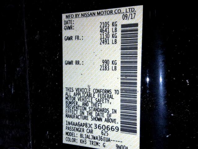 1N4AA6AP8JC360669 - 2018 NISSAN MAXIMA 3.5 BLACK photo 10