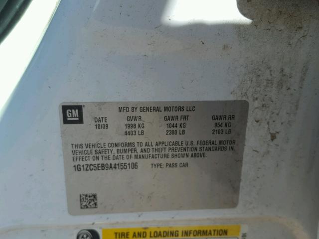 1G1ZC5EB9A4155106 - 2010 CHEVROLET MALIBU 1LT WHITE photo 10