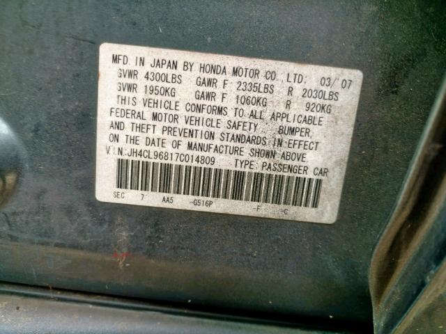 JH4CL96817C014809 - 2007 ACURA TSX BLUE photo 10