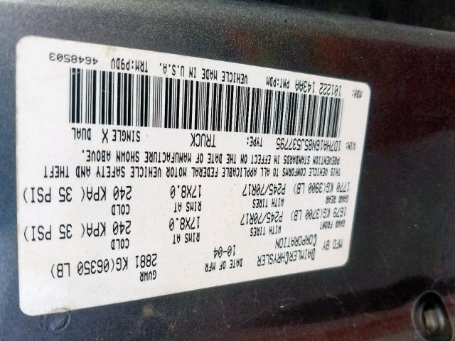 1D7HA16N85J537795 - 2005 DODGE RAM 1500 S GRAY photo 10