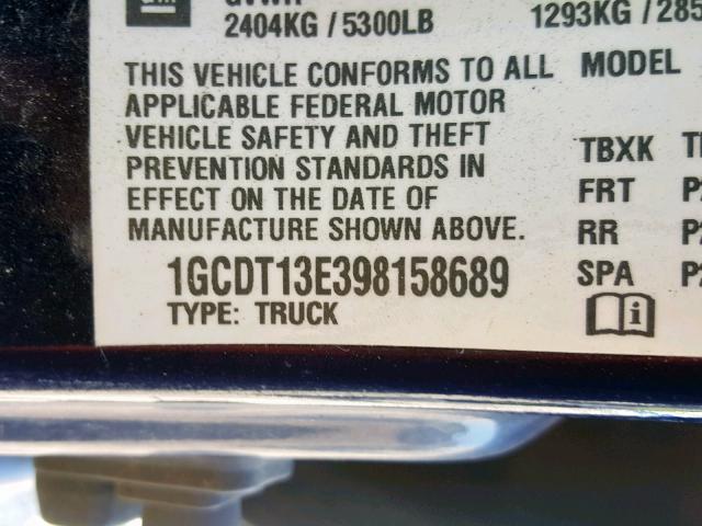 1GCDT13E398158689 - 2009 CHEVROLET COLORADO BLUE photo 10