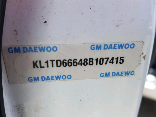 KL1TD66648B107415 - 2008 CHEVROLET AVEO BASE Ақ фото 10